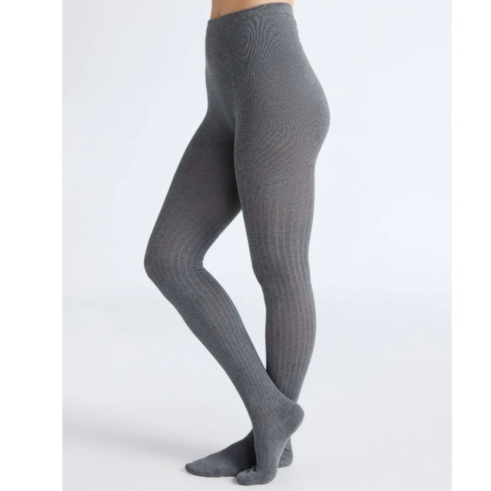 Joyspn Cotton Ribbed Tights Womens Size Medium Gray‎ 1 Pair NEW